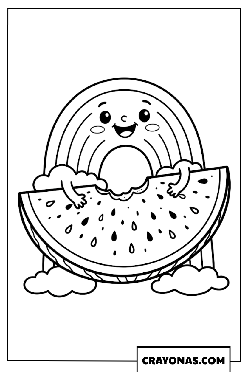 Rainbow with Watermelon Coloring Page