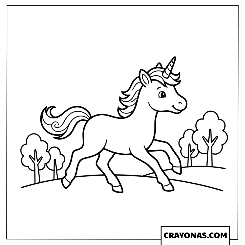 Realistic Baby Unicorn Running Coloring Page