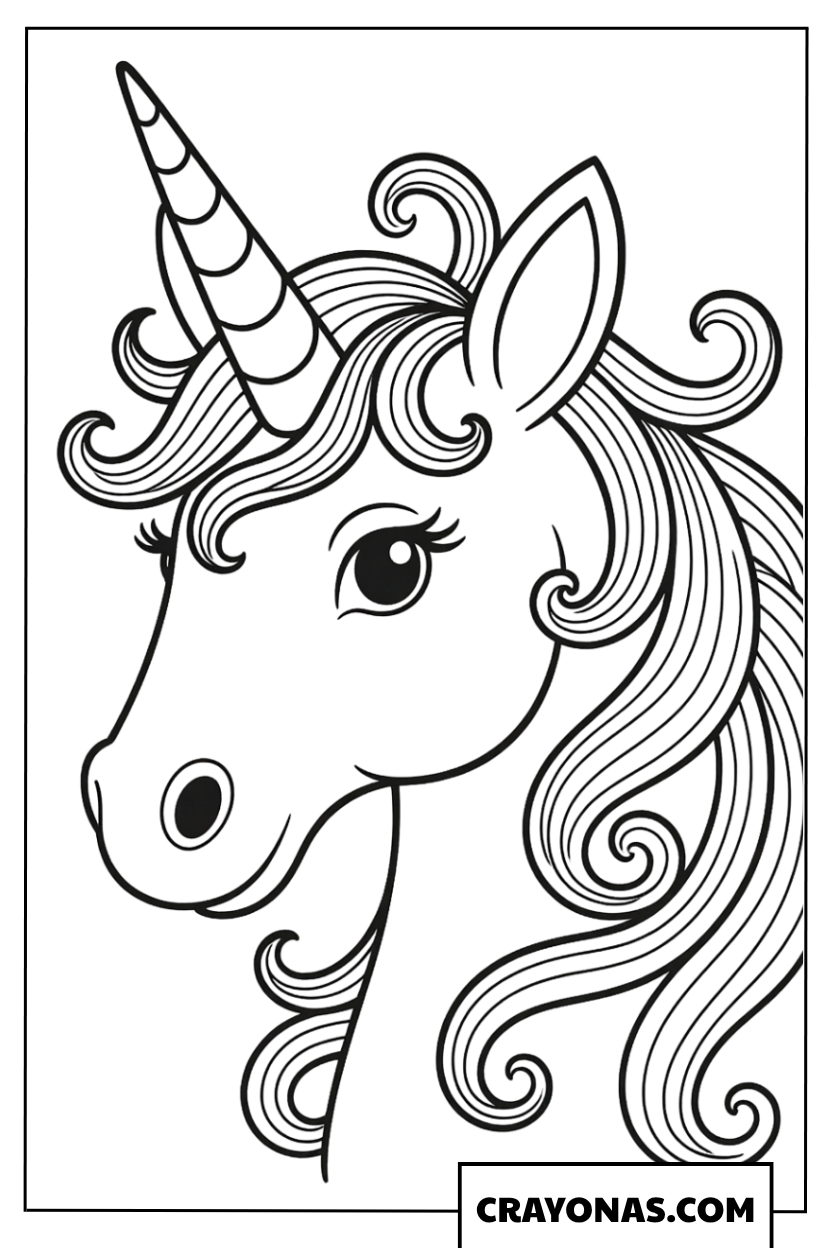 Realistic Cute Unicorn Head Coloring Page