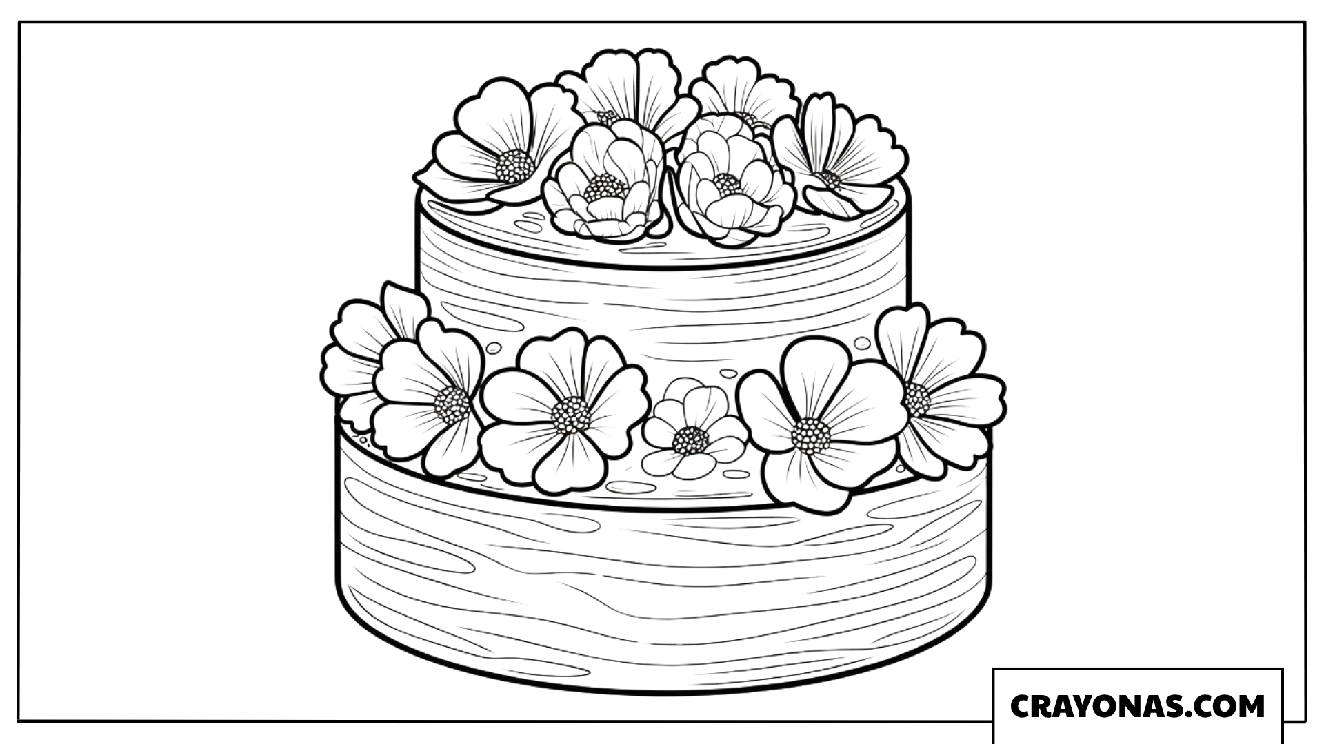 Realistic Floral Two-Tier Cake Coloring Page