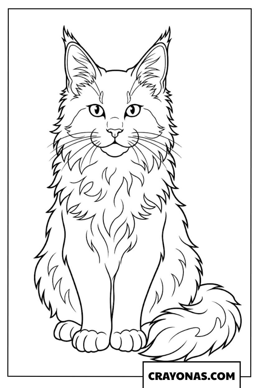 Realistic fluffy long-haired kitten coloring page