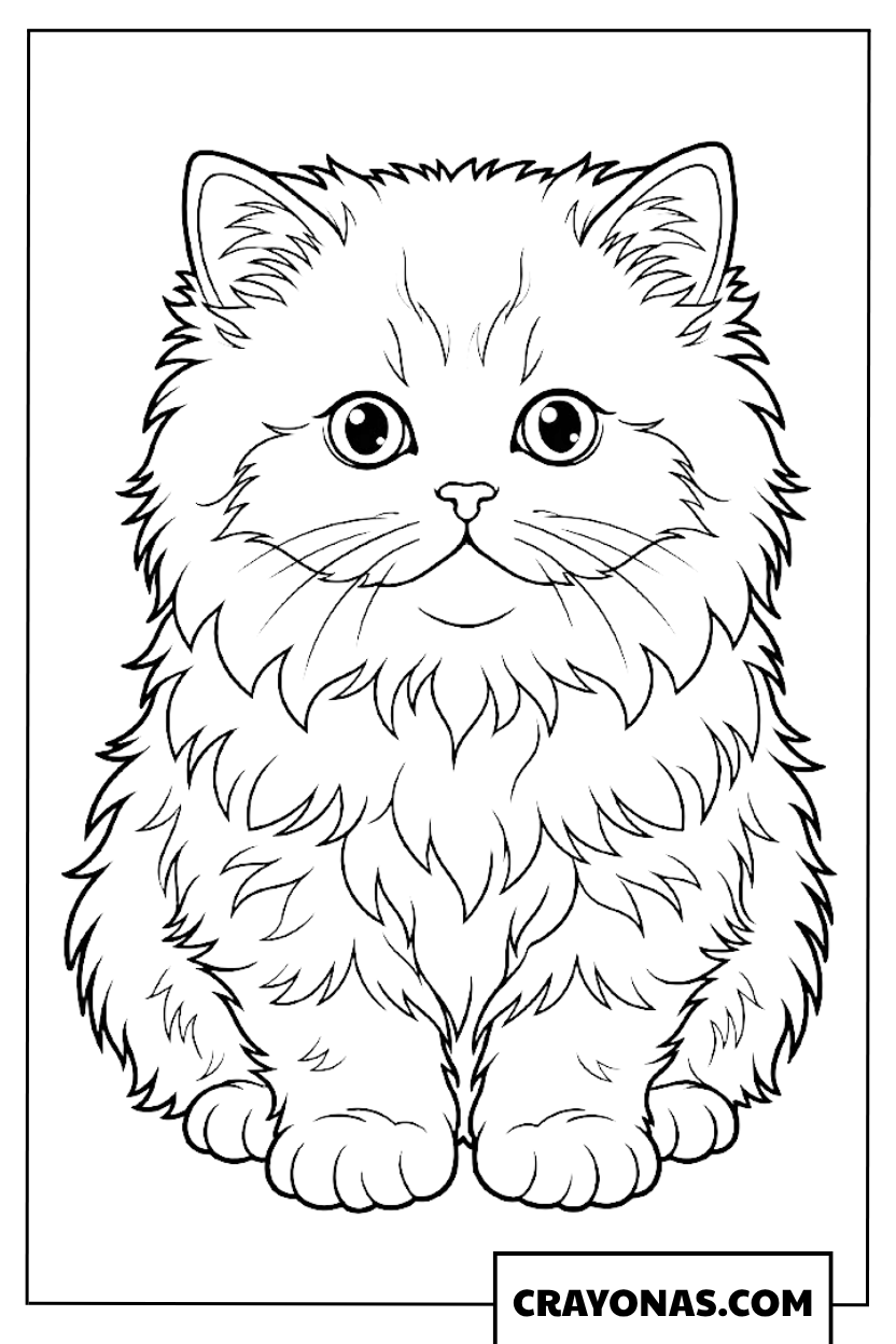 Realistic fluffy Persian kitten coloring page