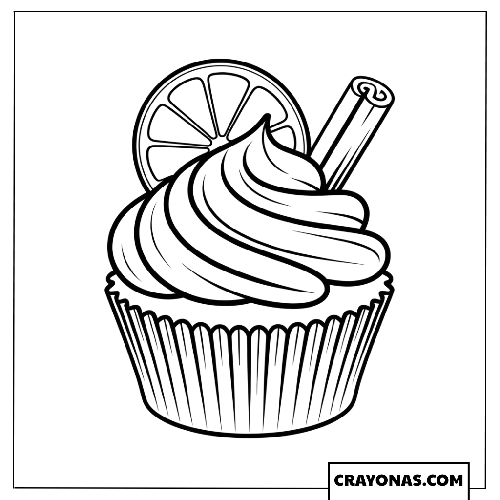 Realistic Fruit Topped Cupcake Coloring Page