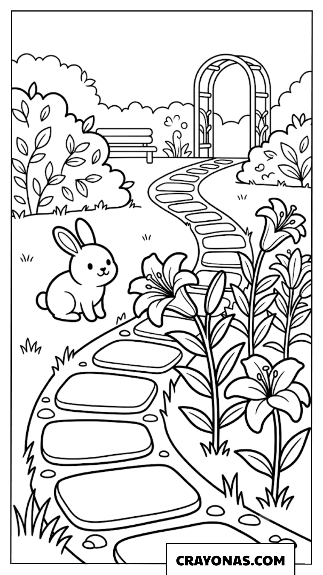 Realistic Garden Path with Easter Bunny Coloring Page