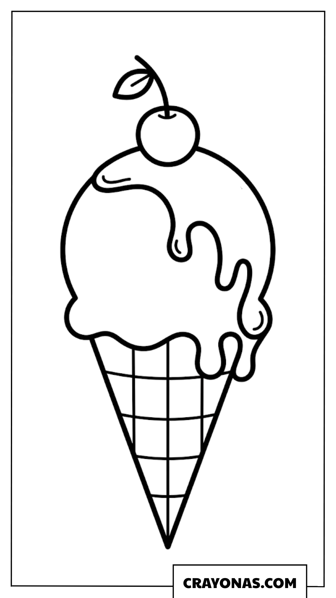Realistic Ice Cream Cone with Cherry on Top Coloring Page