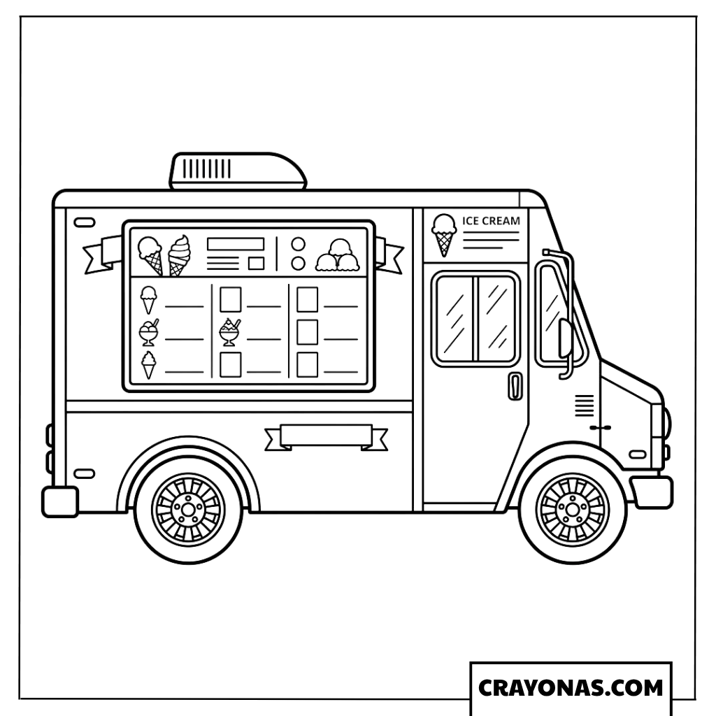 Realistic Ice Cream Truck with Large Menu Board Coloring Page