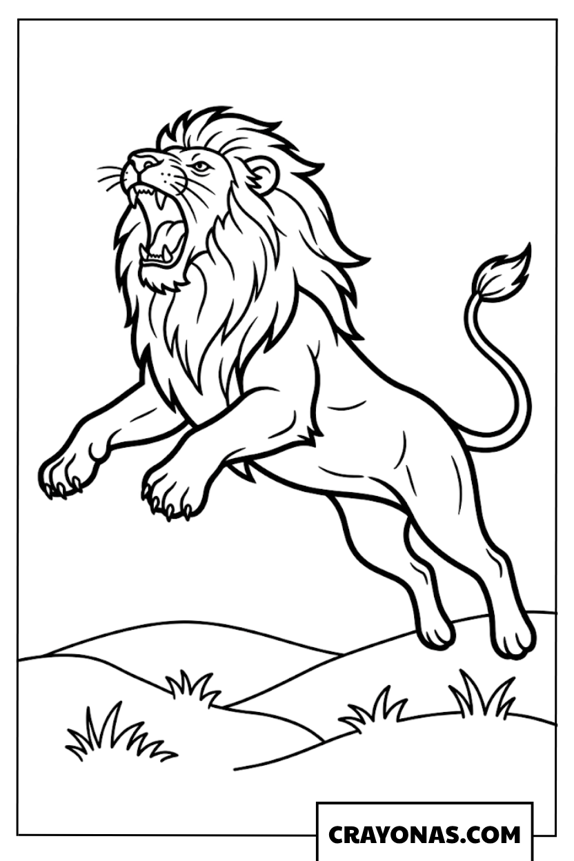 Realistic Leaping Lion Coloring Page