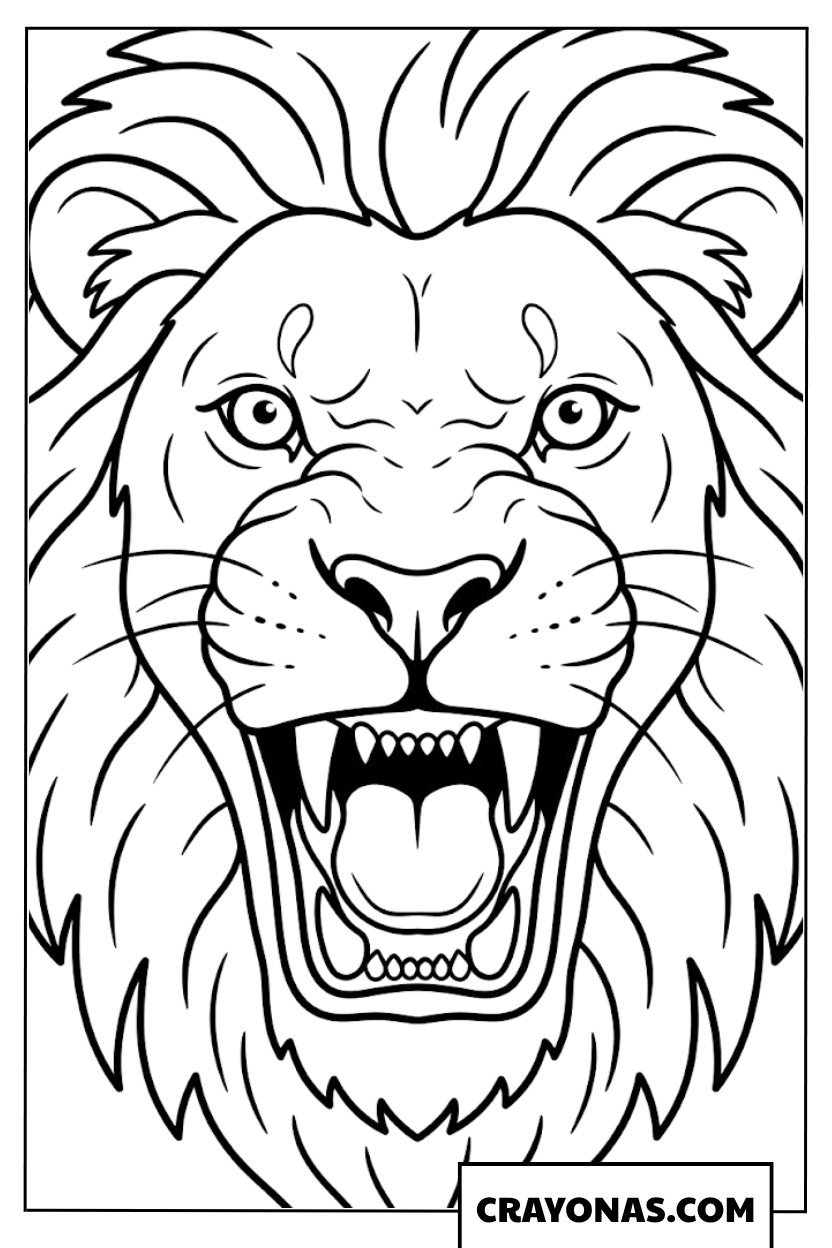 Realistic Lion Face Roaring Coloring Page