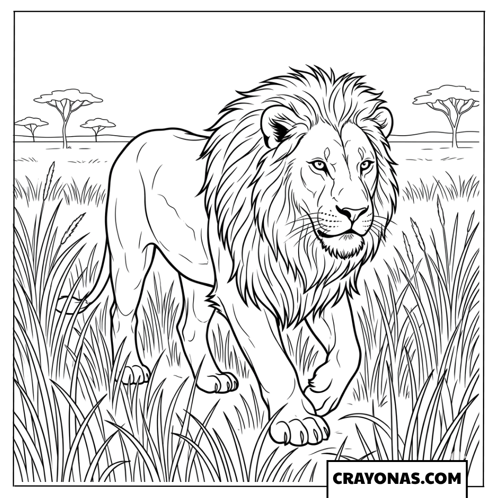 Realistic Lion Walking Coloring Page