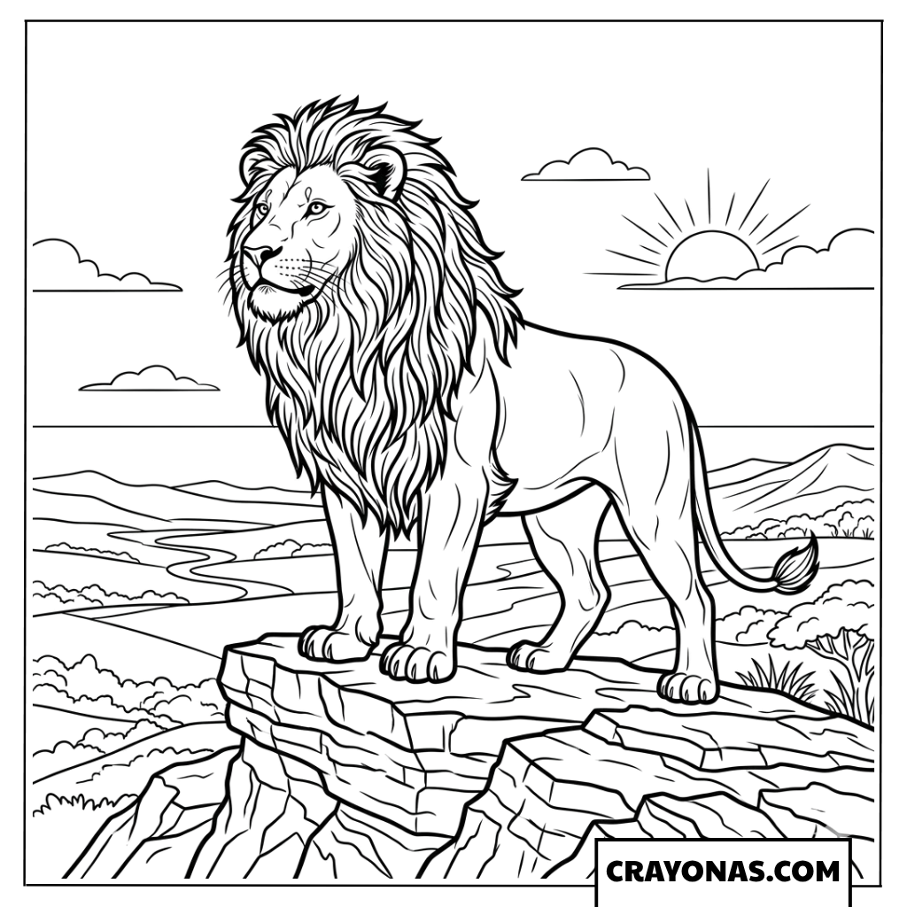 Realistic Lion on Rock Coloring Page
