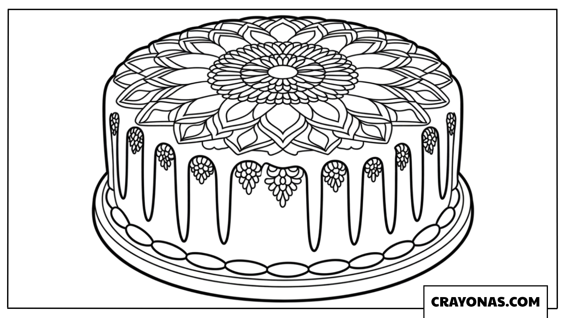 Realistic Ornate Birthday Cake Coloring Page