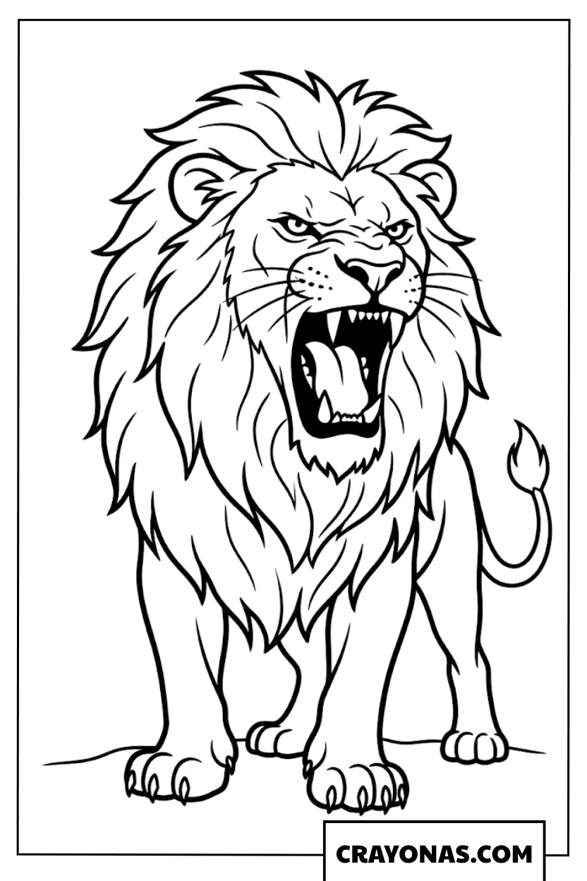 Realistic Roaring Lion Coloring Page