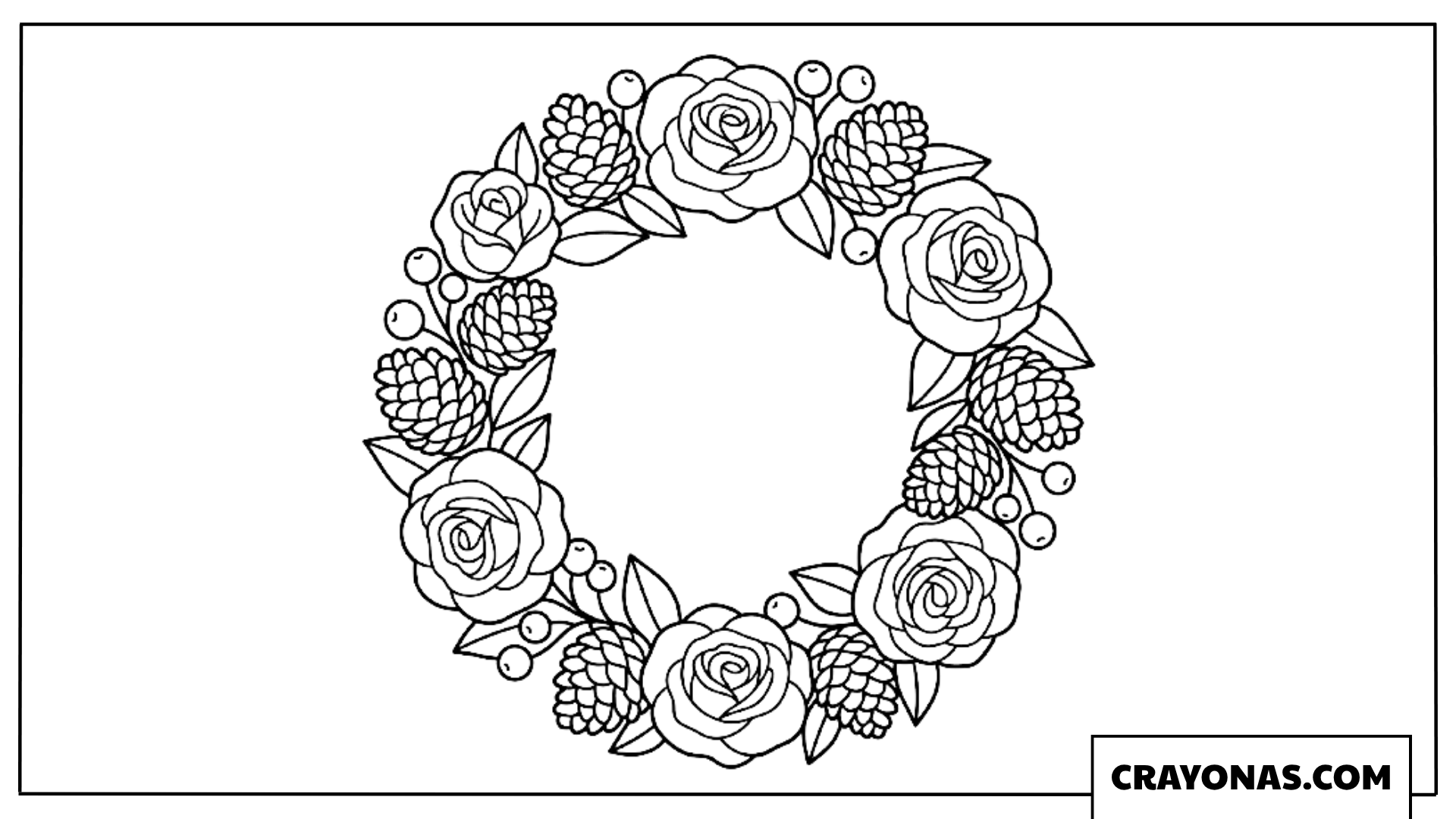Realistic Rose Berry Christmas Wreath Coloring Page
