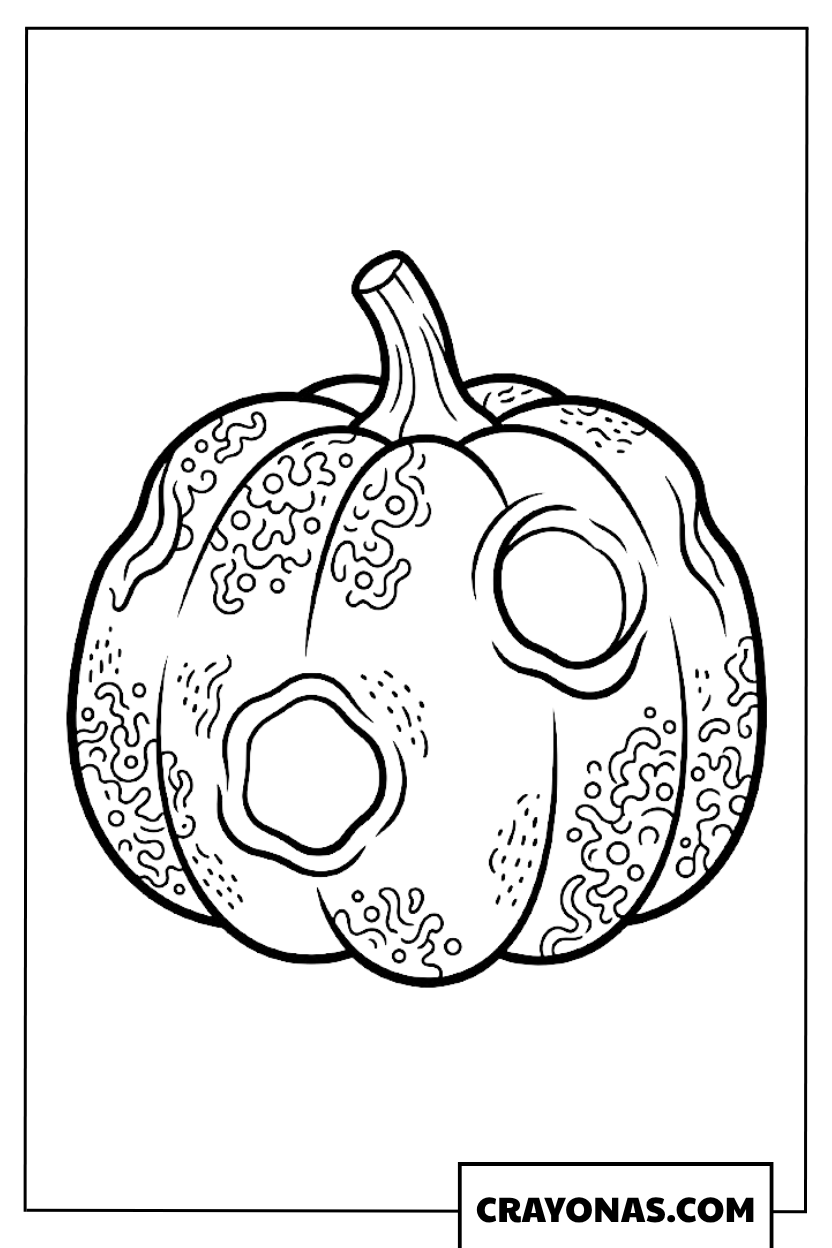 Realistic Rotting Pumpkin with Holes Coloring Page