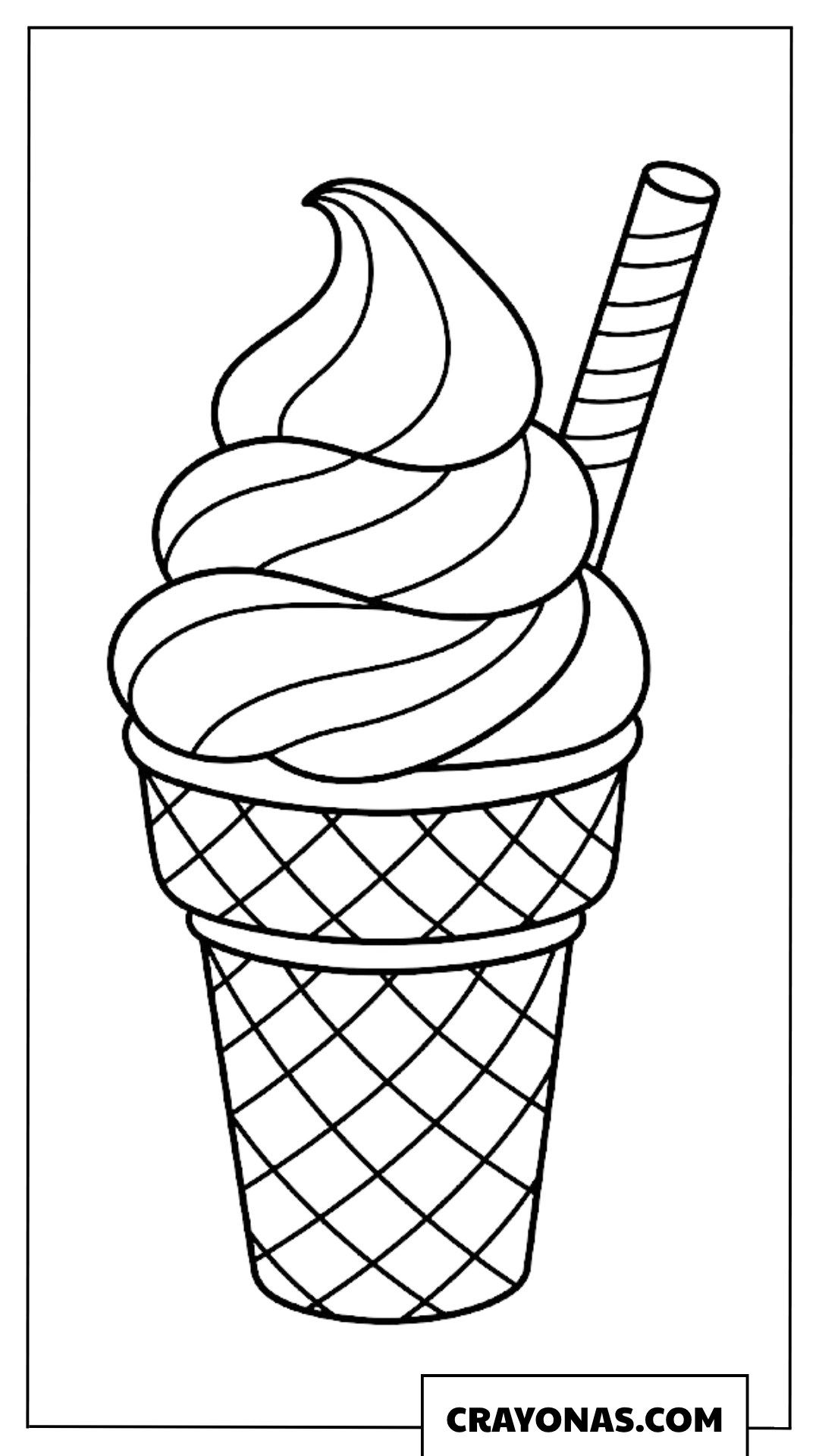 Realistic Soft Serve Cone with Straw Coloring Page