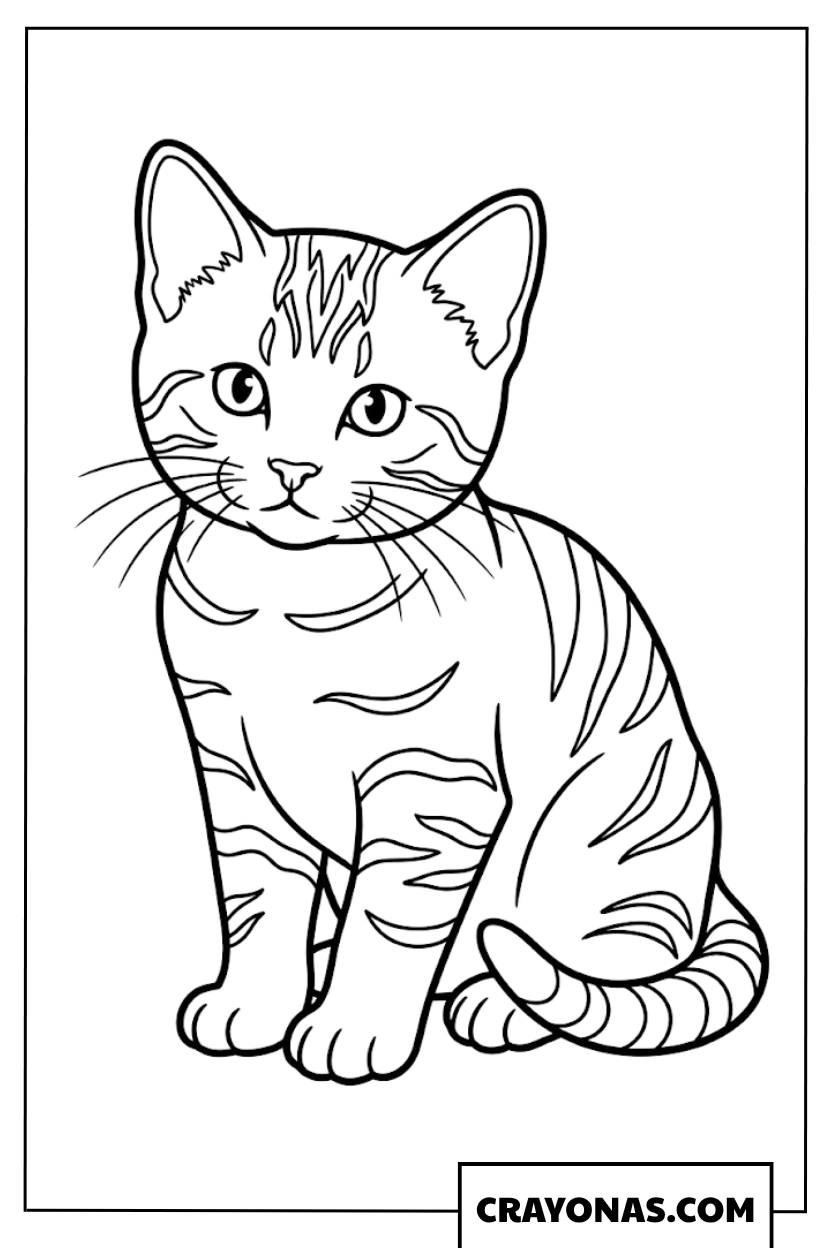 Realistic tabby kitten coloring page