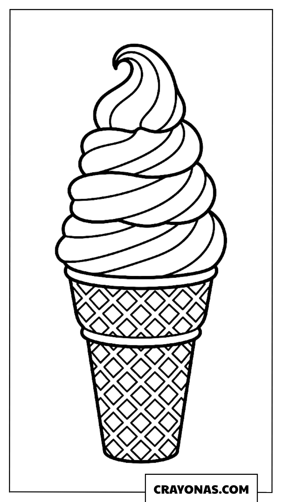 Realistic Tall Soft Serve Swirl Ice Cream Cone Coloring Page