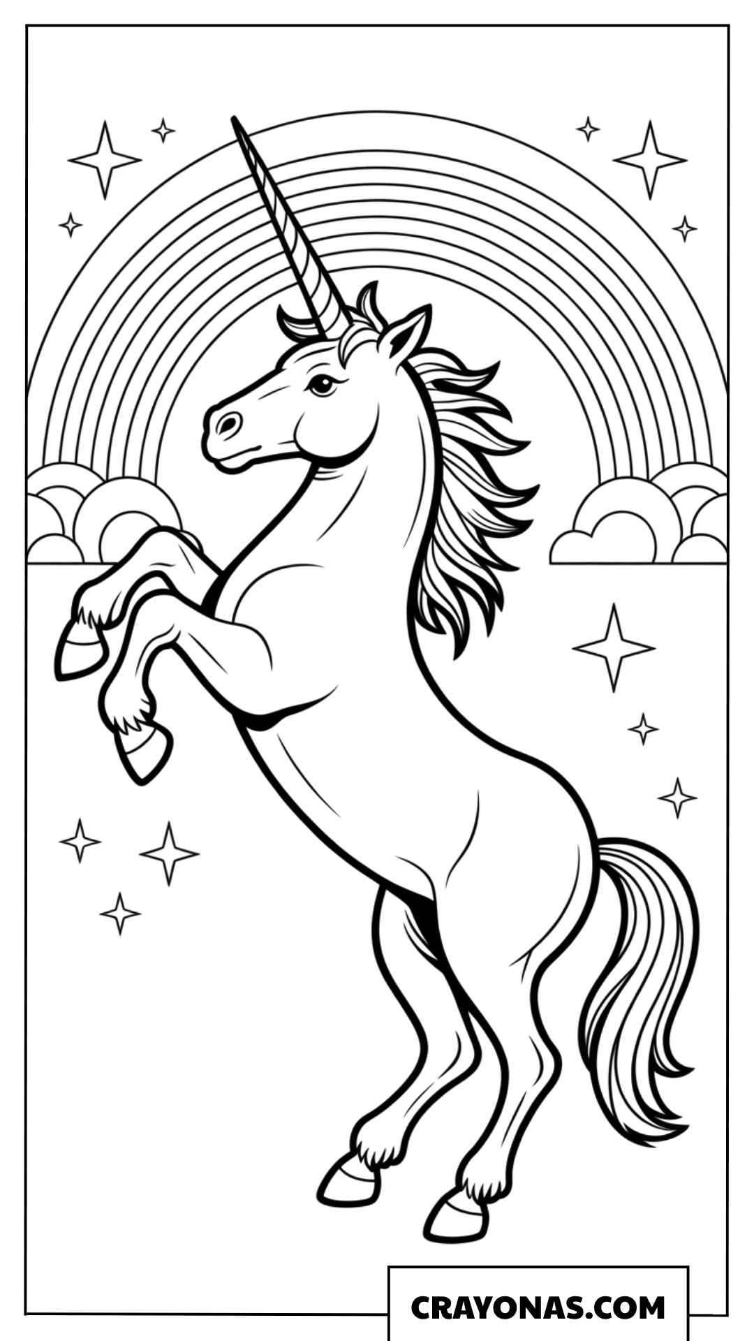 Realistic Unicorn Rearing Rainbow Coloring Page