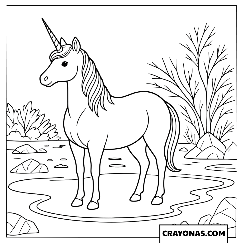 Realistic Unicorn by Winter Stream Coloring Page