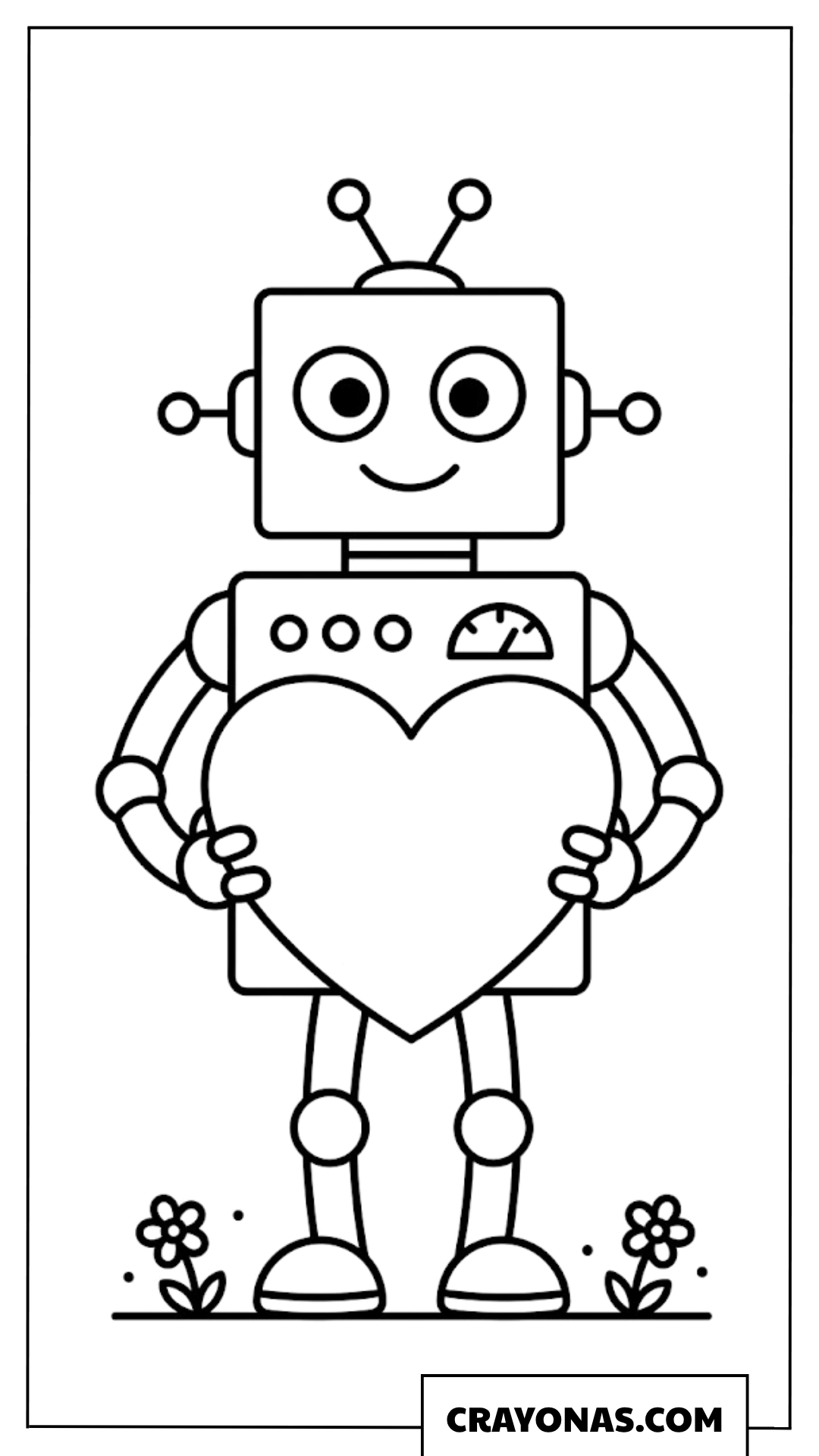 Robot Valentine Card Coloring Page