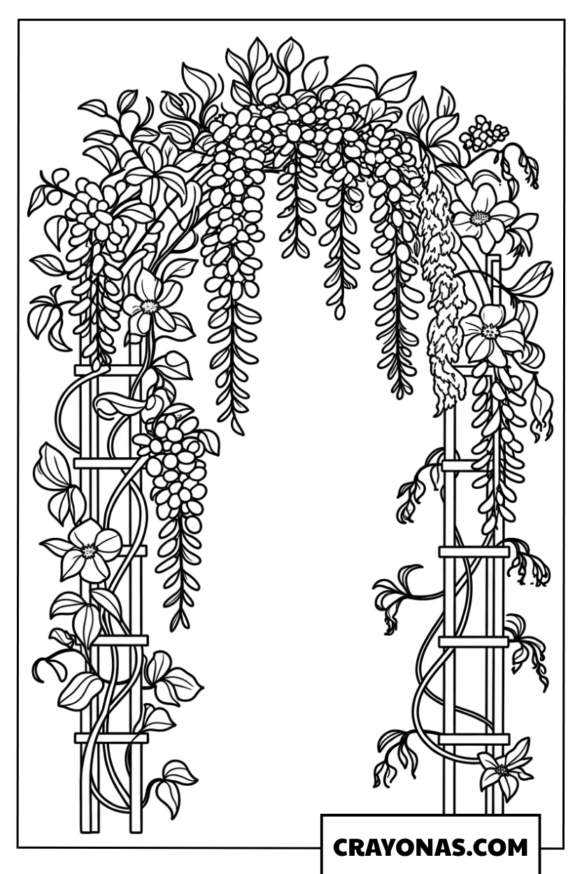 Romantic Flower Arch Trellis Coloring Page