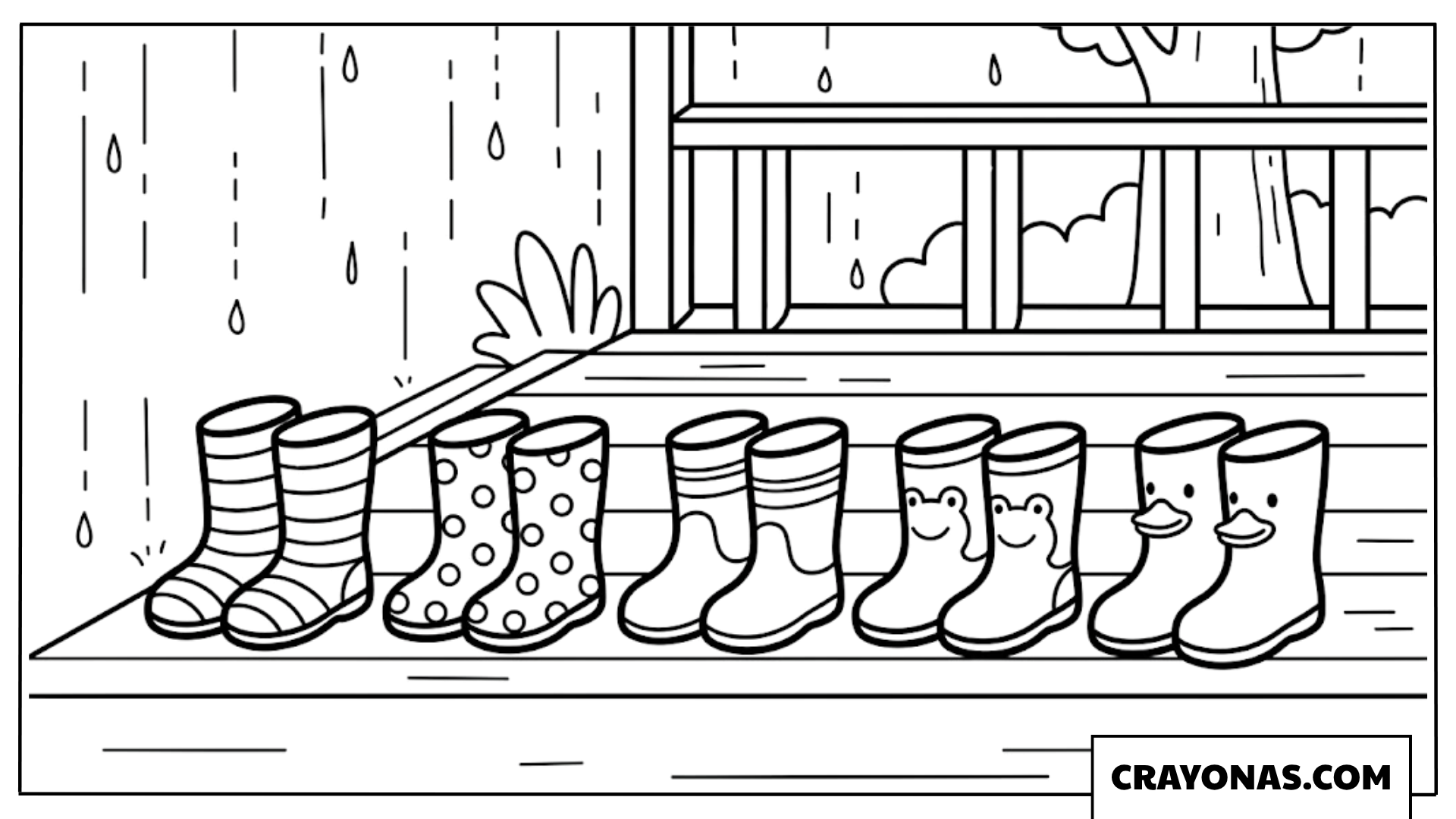 Row of Cute Rain Boots Coloring Page
