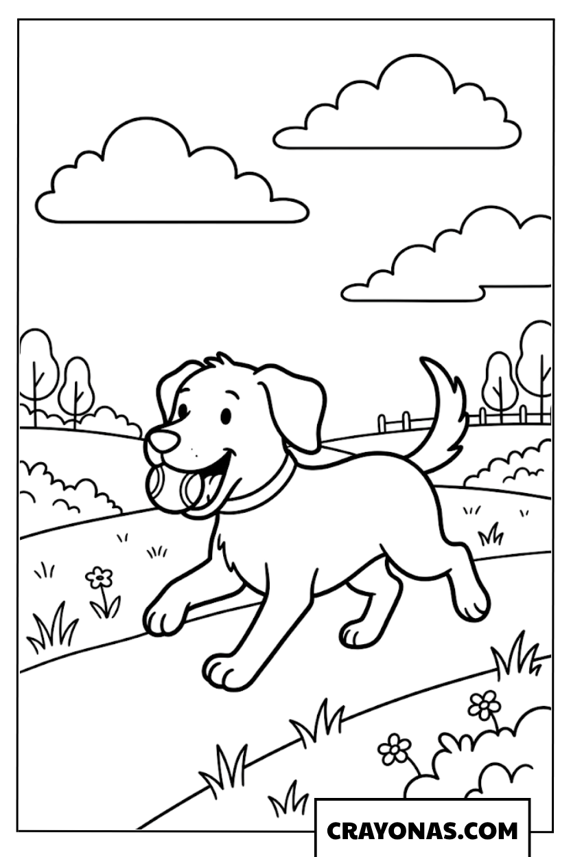 Running Puppy in Park Coloring Page