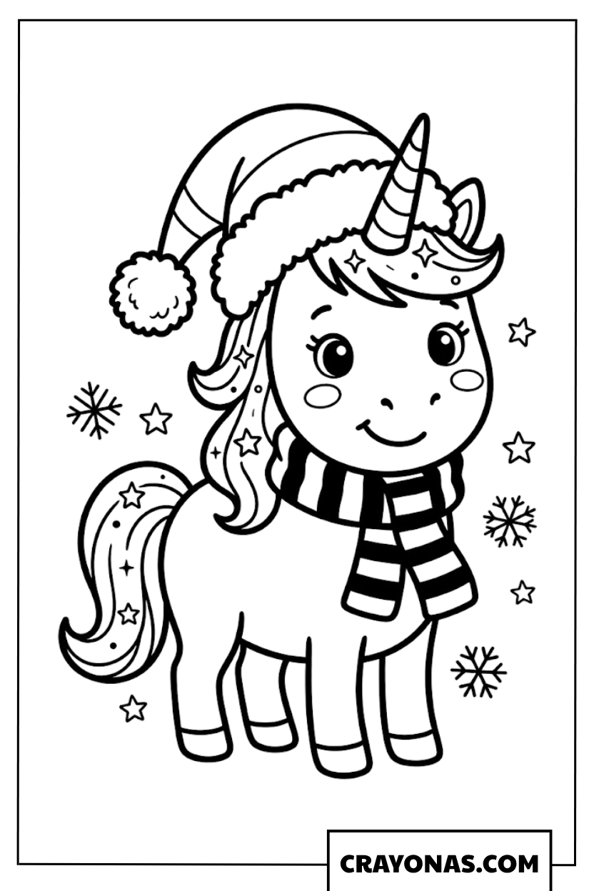 Santa Unicorn Coloring Page