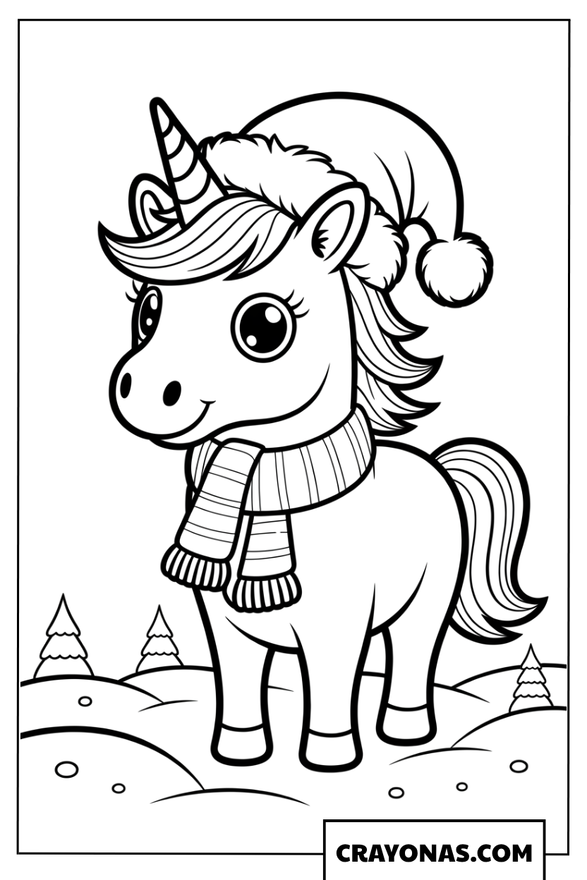 Santa Unicorn Coloring Page