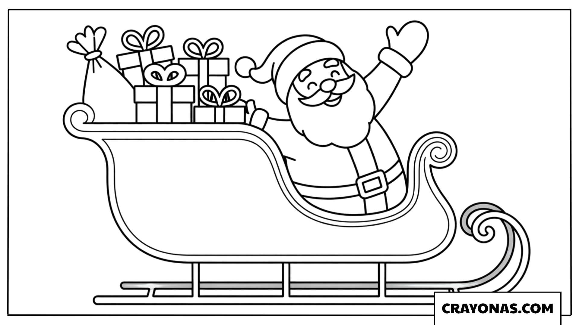 Santa in Flying Sleigh Coloring Page