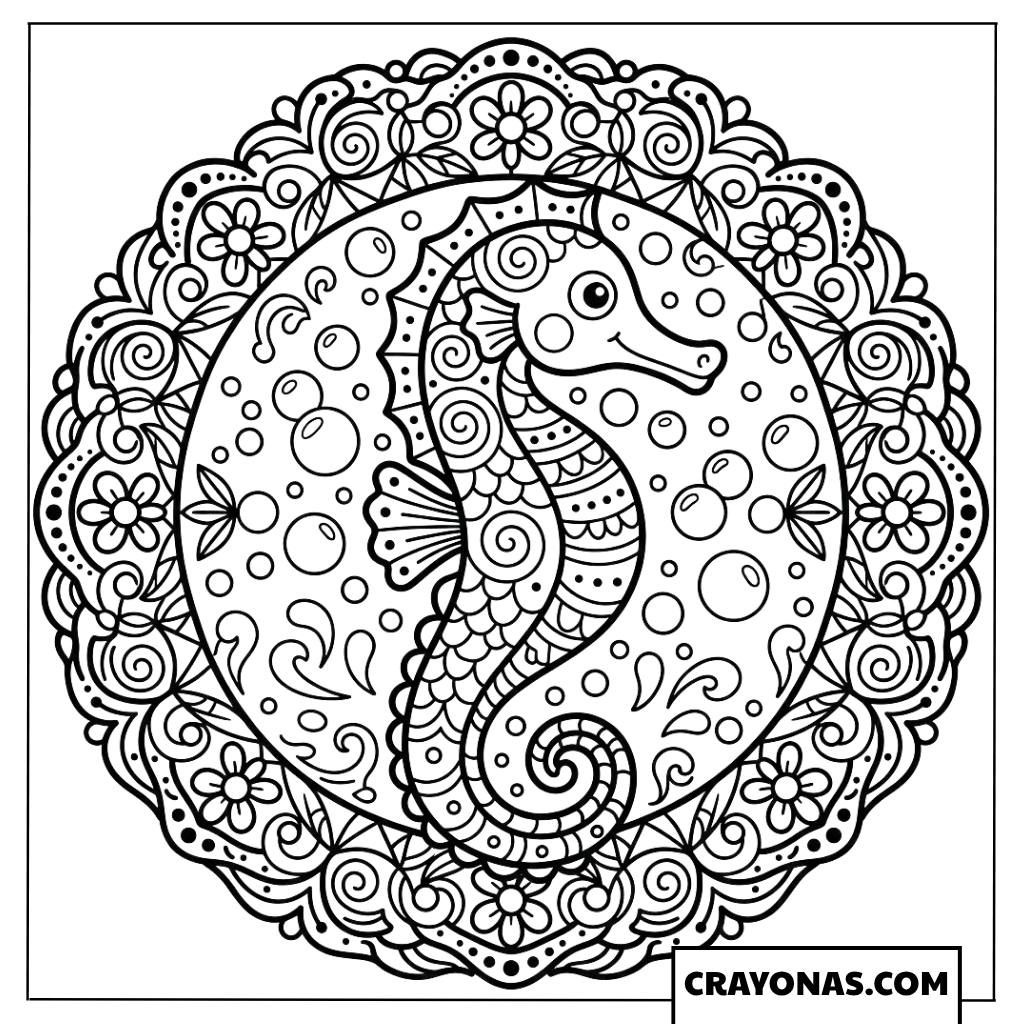 Seahorse Mandala Coloring Page