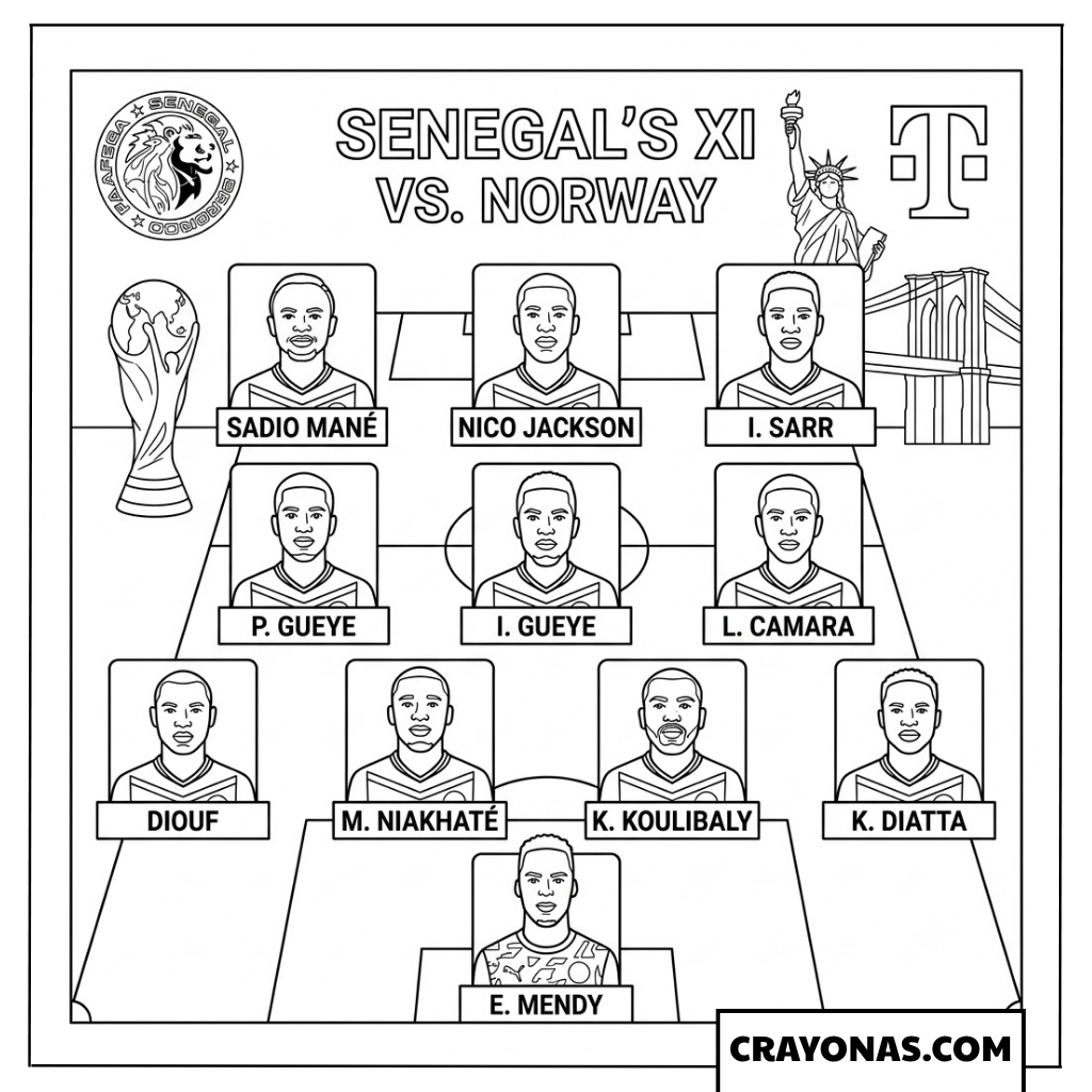 Senegal National Team Starting Lineup Coloring Page