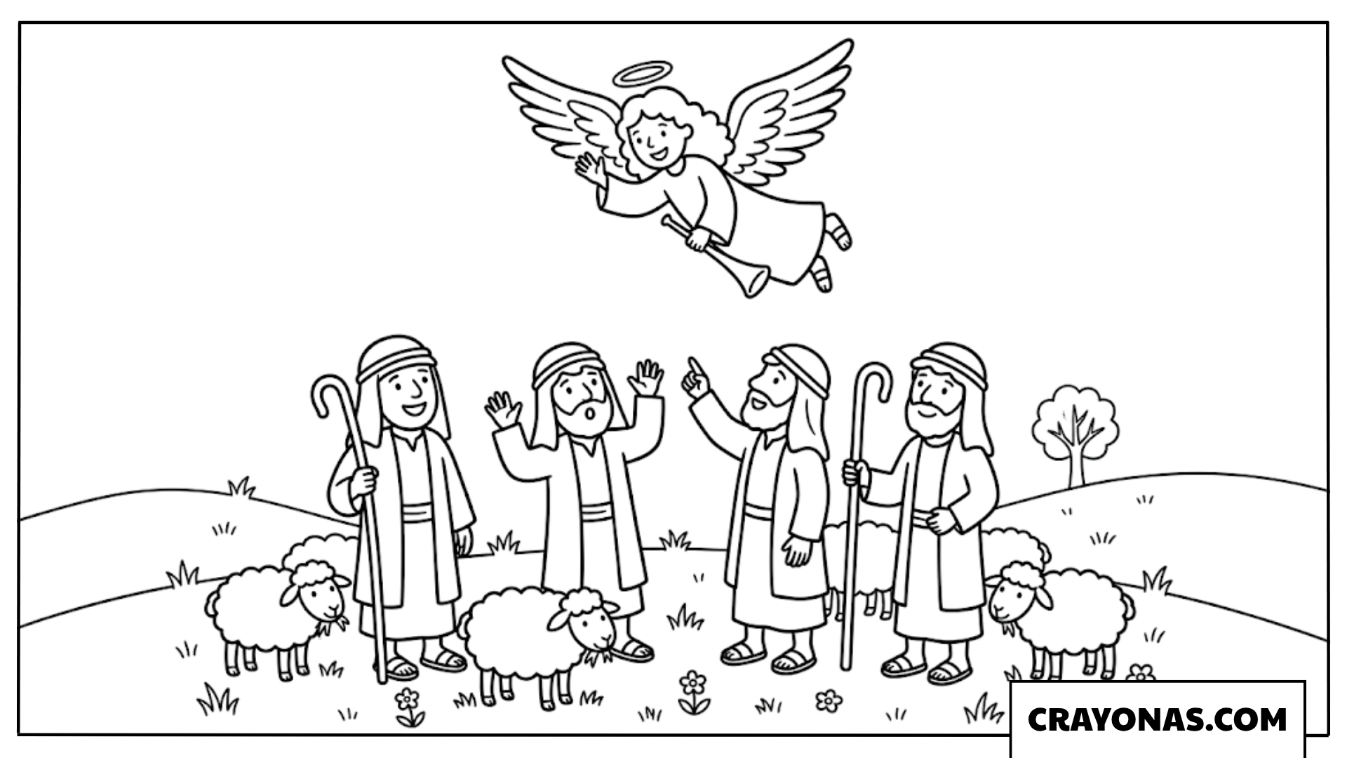 Shepherds with Angel Coloring Page