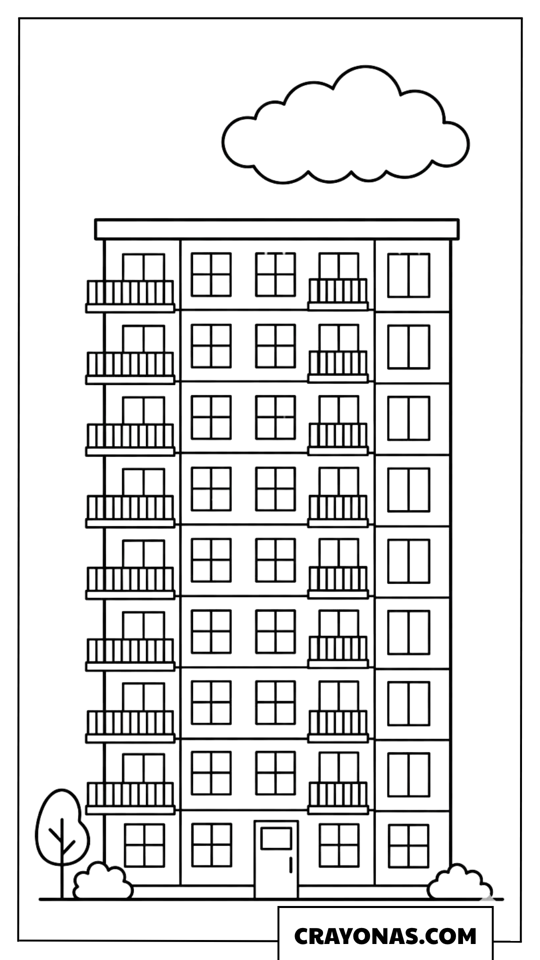 Simple Apartment Building with Balconies Coloring Page