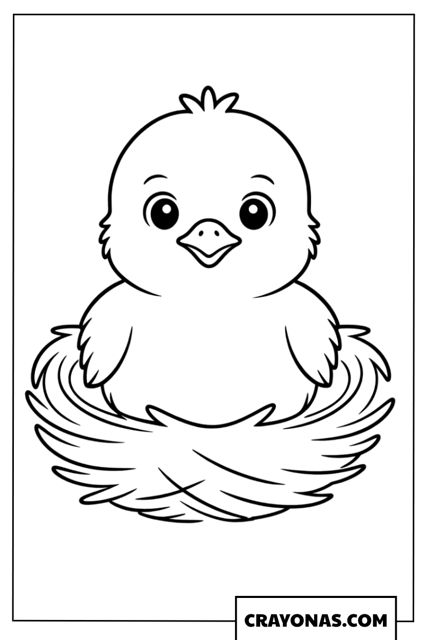 Simple Baby Chick in Nest Easter Coloring Page