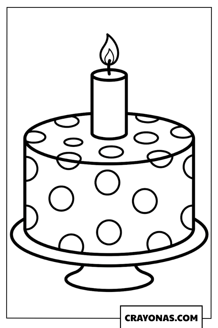Simple Birthday Cake with Candle Coloring Page