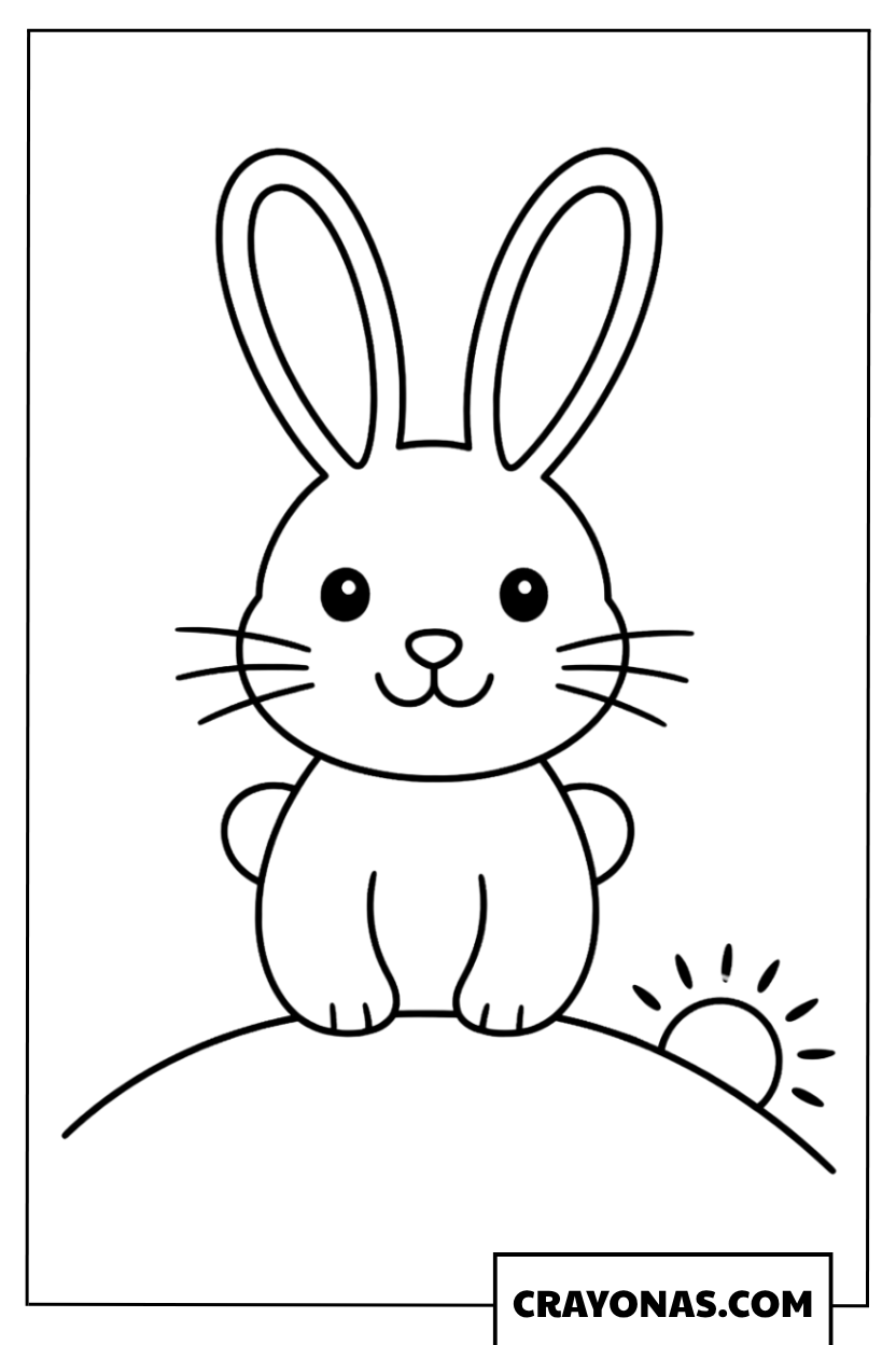 Simple Bunny on Sunny Hill Coloring Page