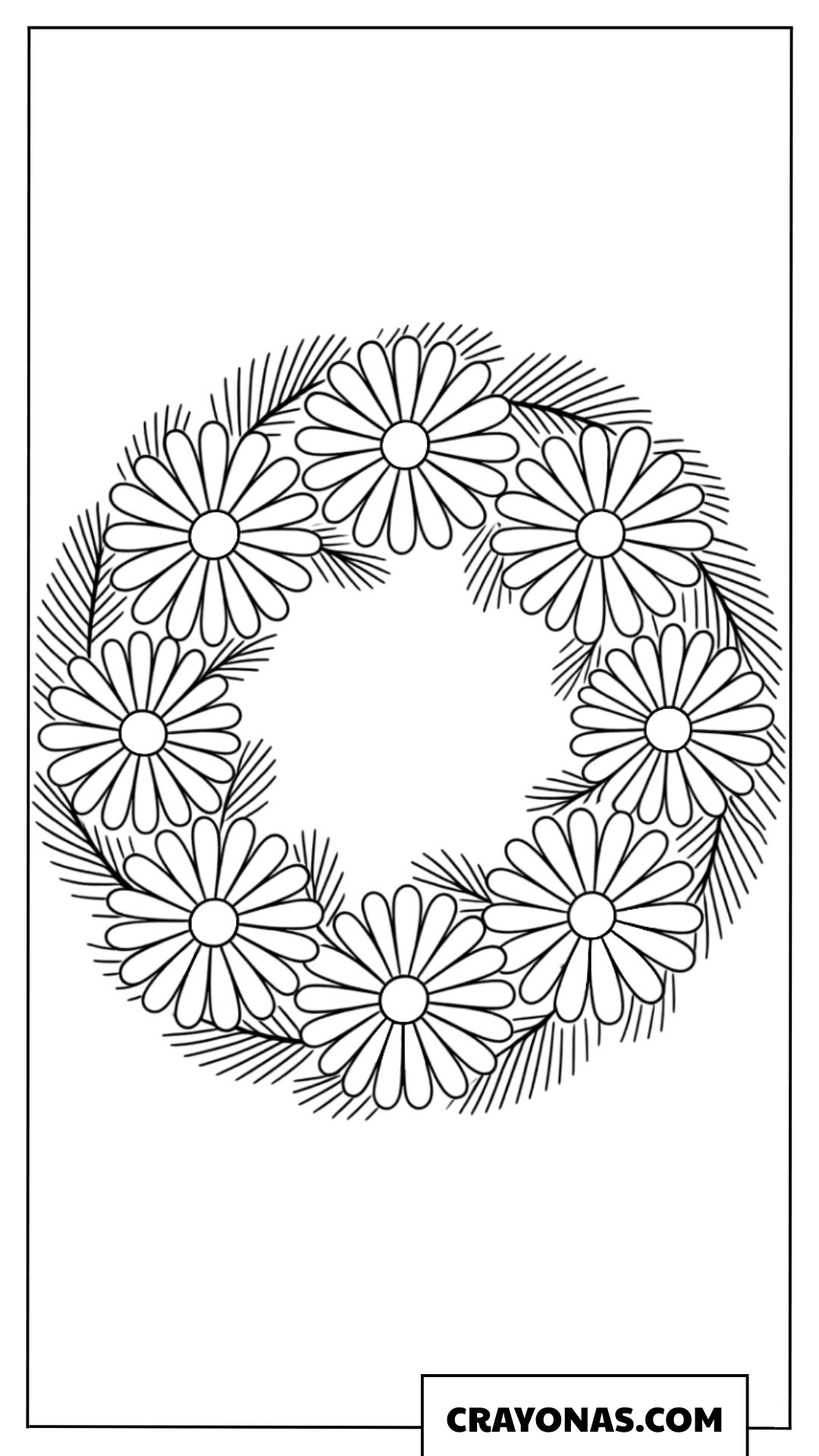 Simple Daisy Christmas Wreath Coloring Page