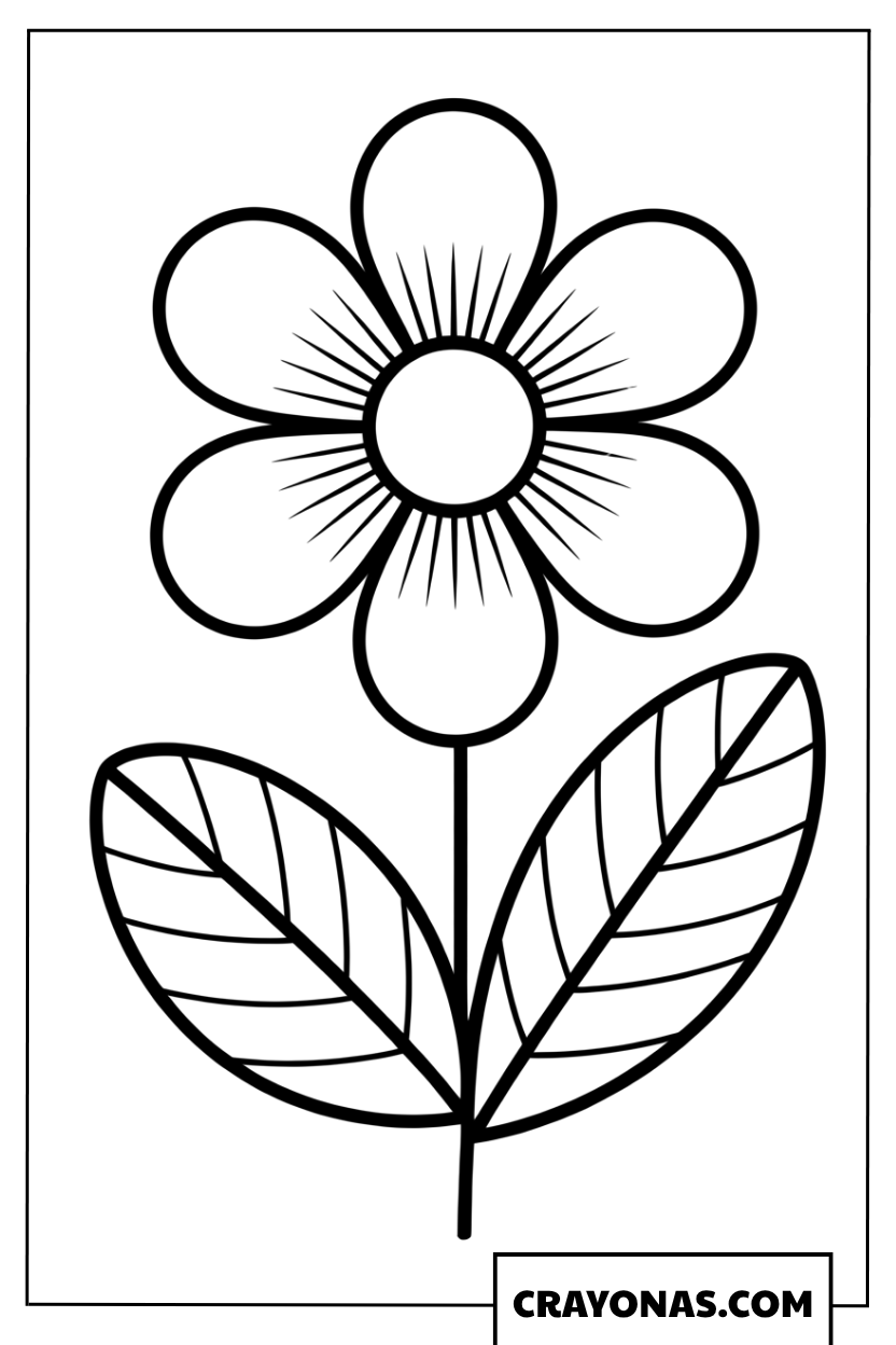 Simple Flower with Leaves Coloring Page