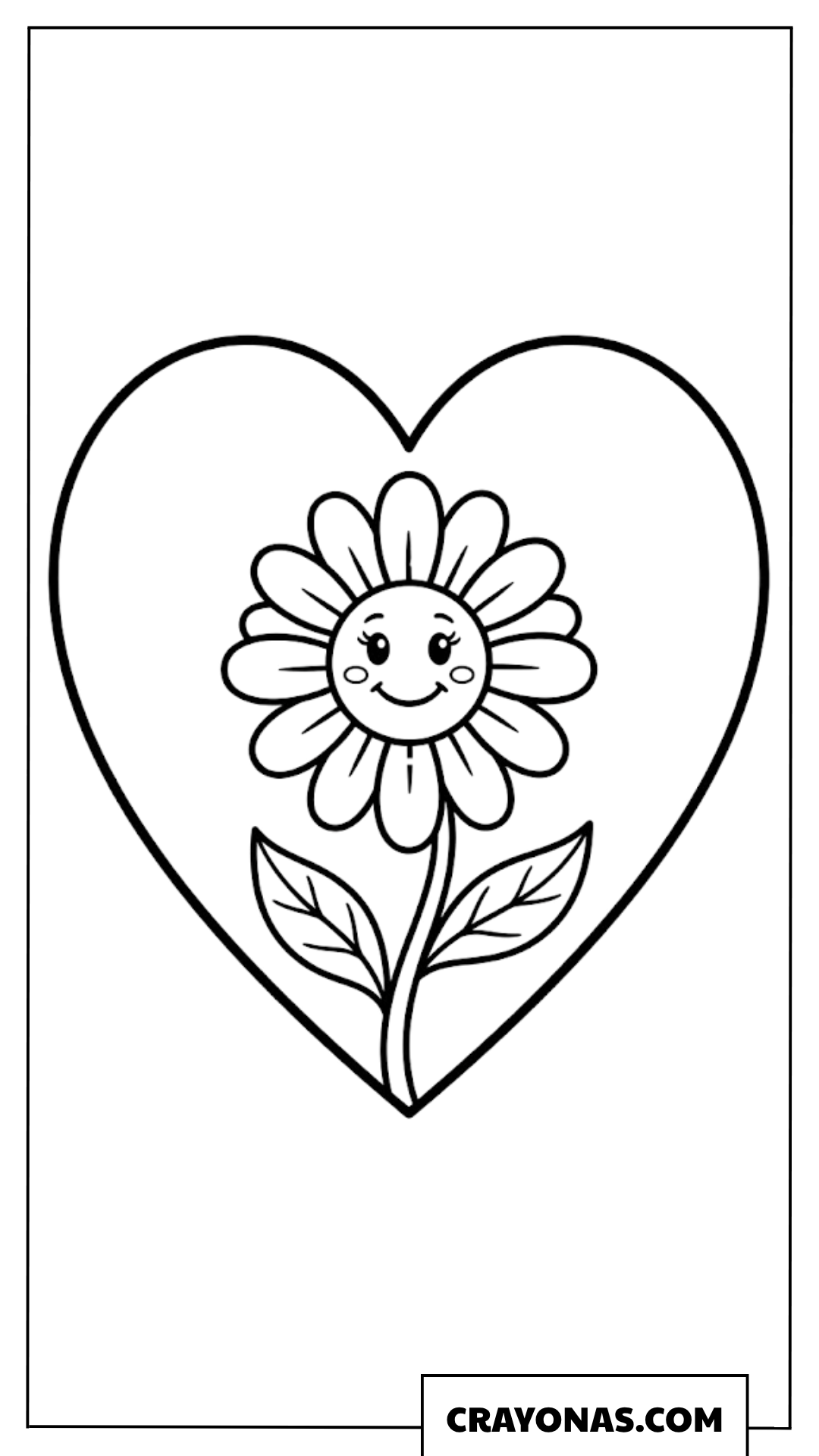 Simple Heart and Daisy Flower Coloring Page