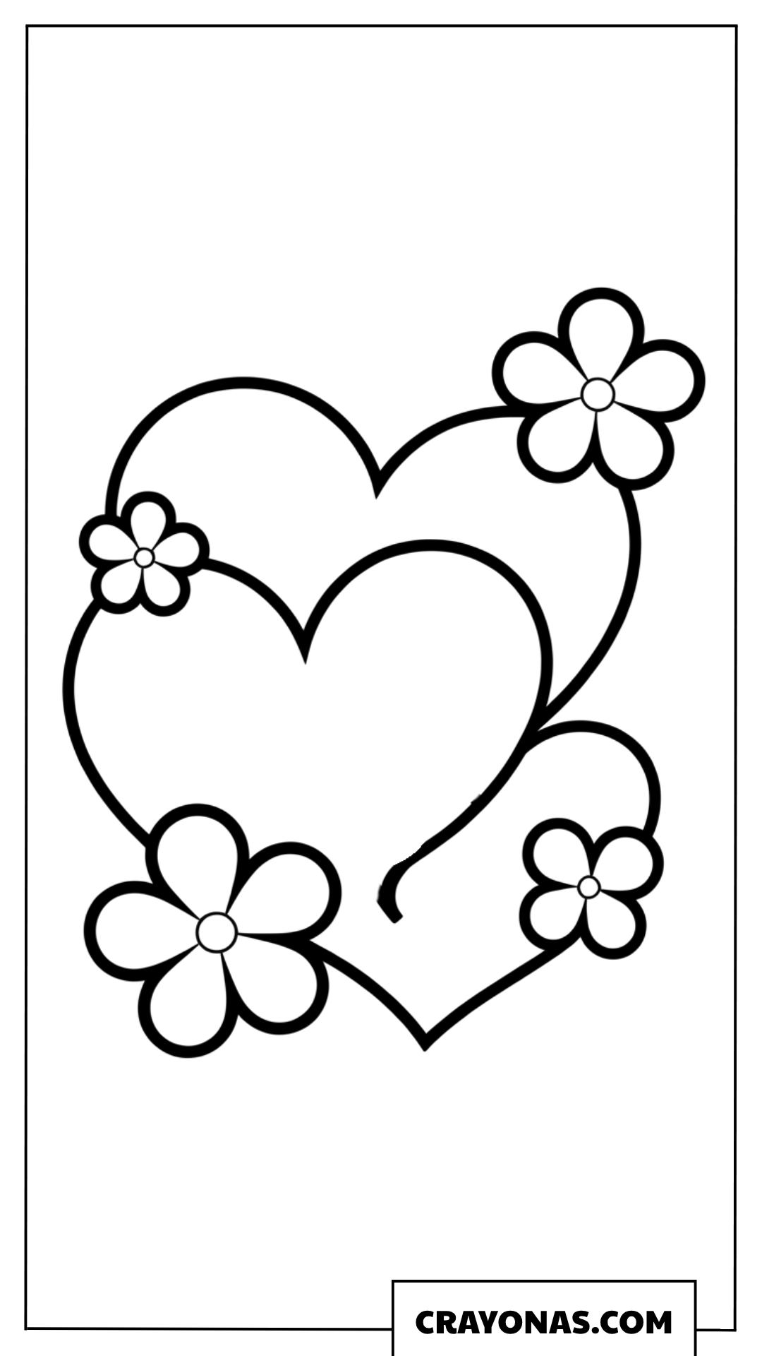 Simple Heart with Flowers Coloring Page