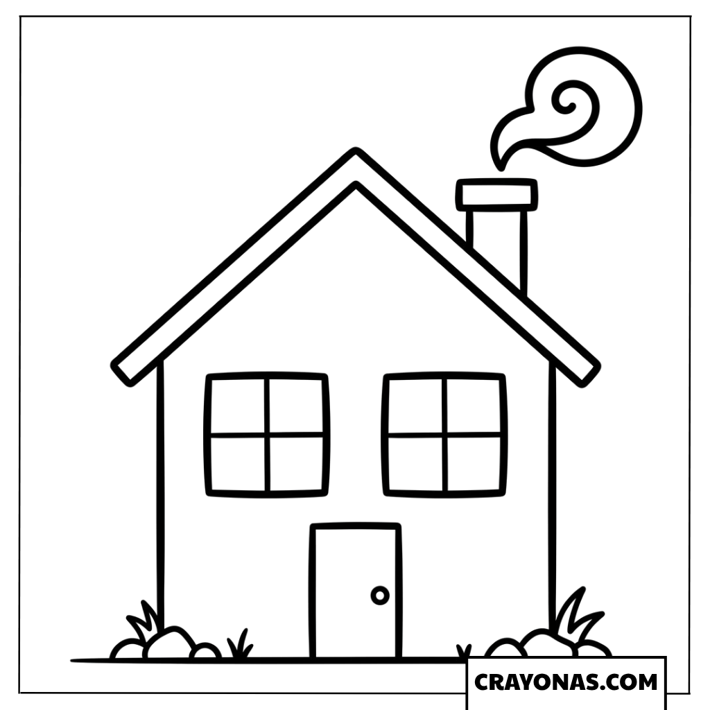 Simple House with Chimney Coloring Page