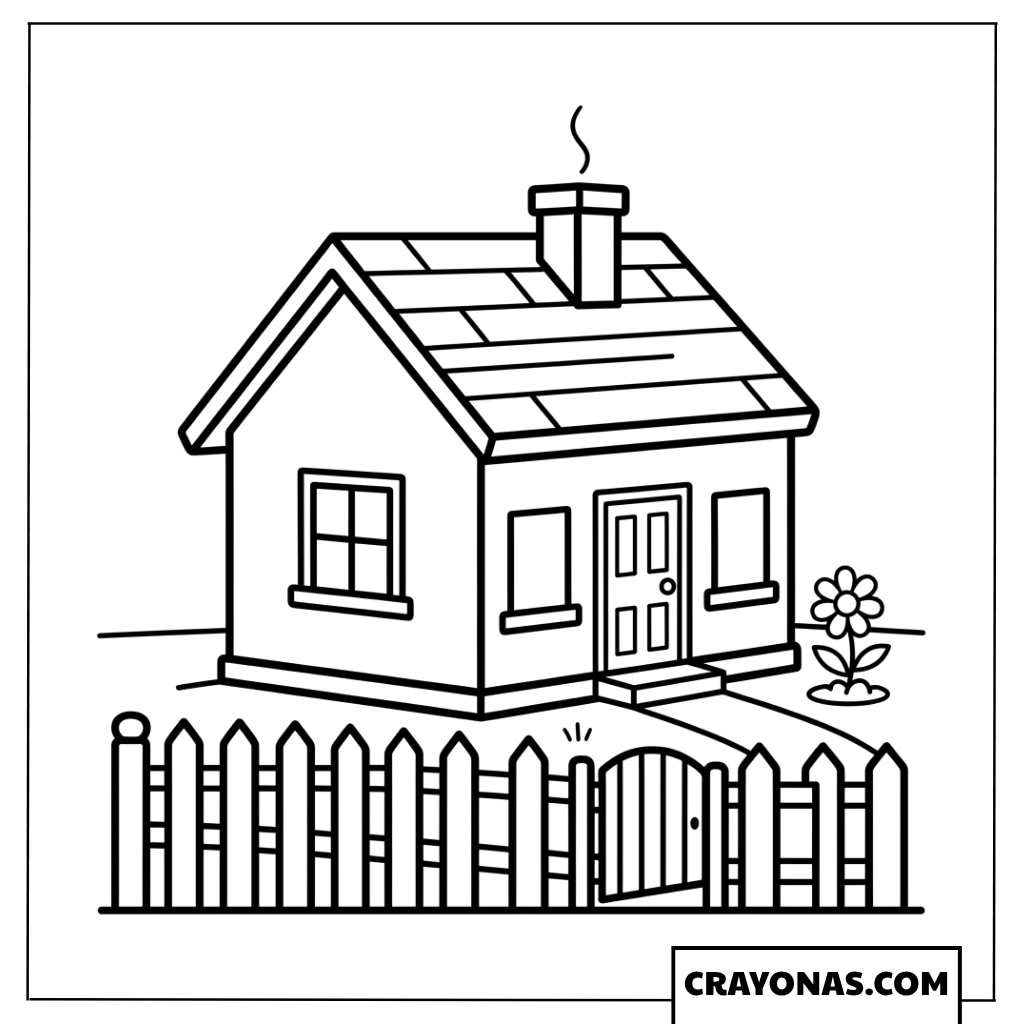 Simple House with Fence Coloring Page