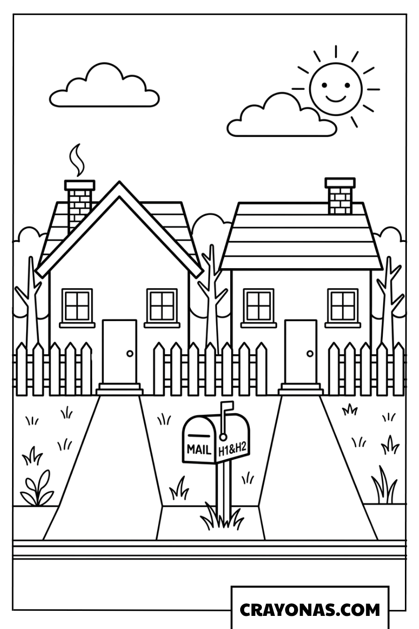Simple House with Mailbox Coloring Page