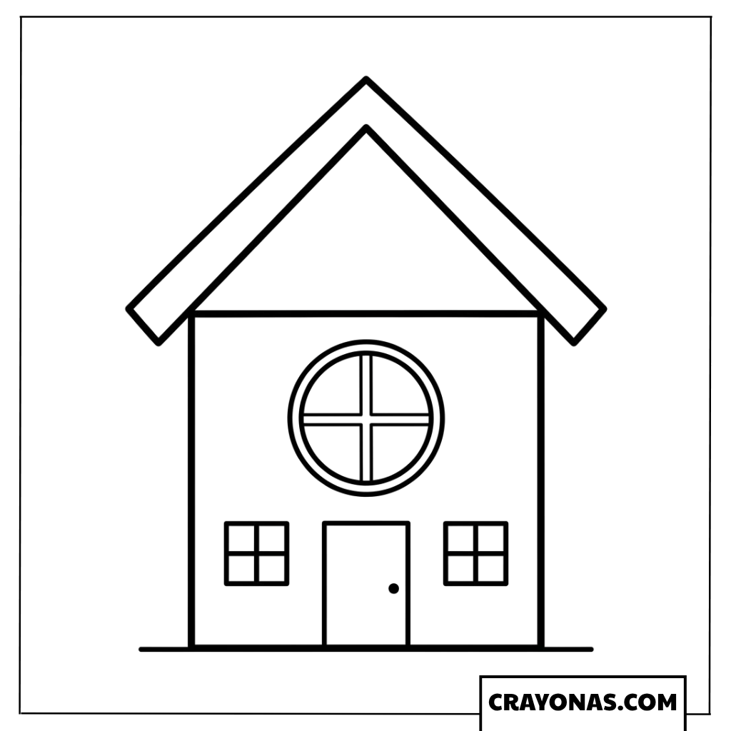 Simple House with Round Window Coloring Page