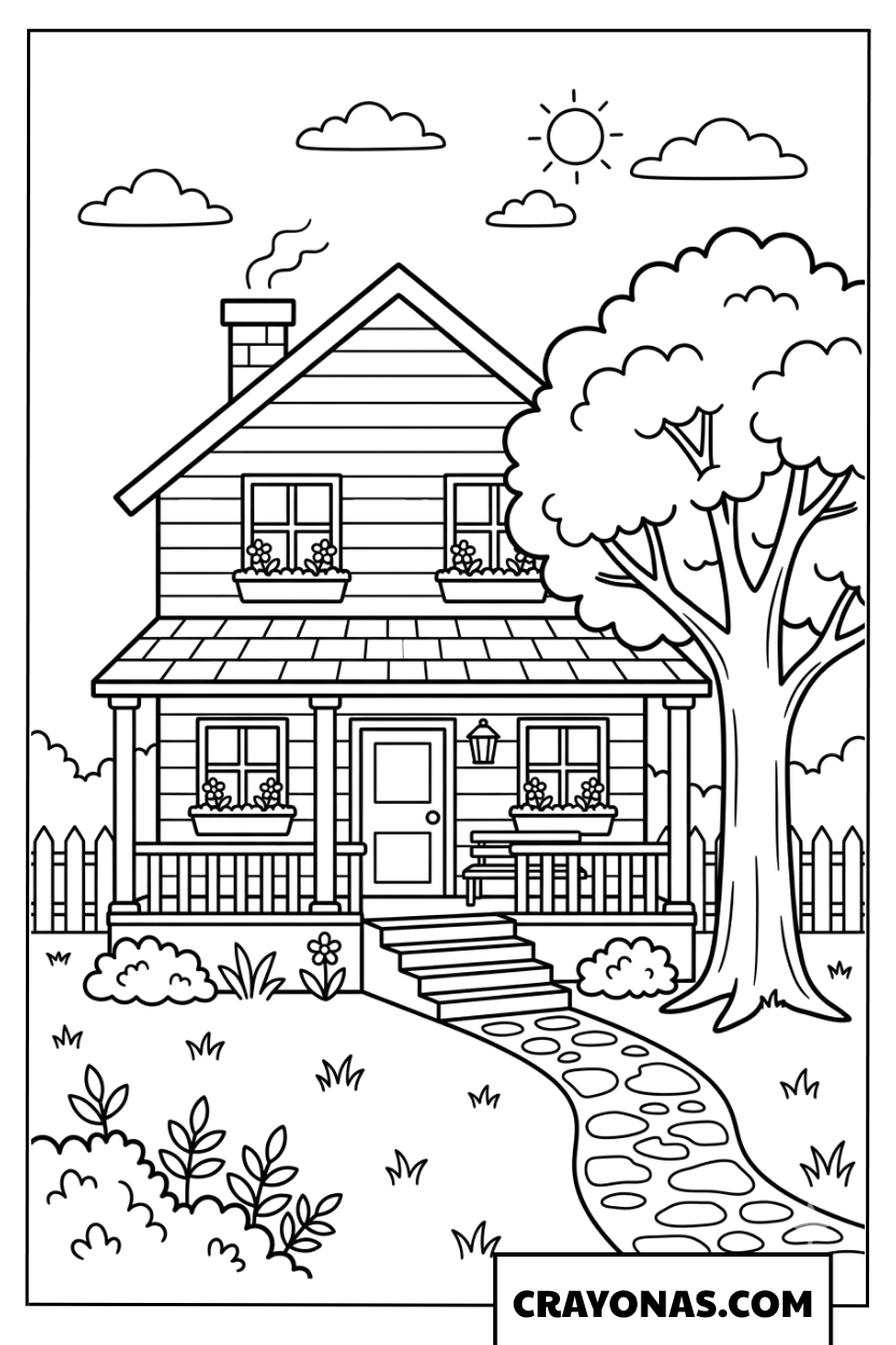 Simple House with Stone Path Coloring Page