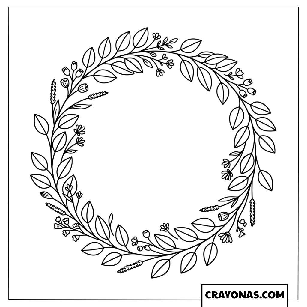 Simple Leafy Christmas Wreath Coloring Page