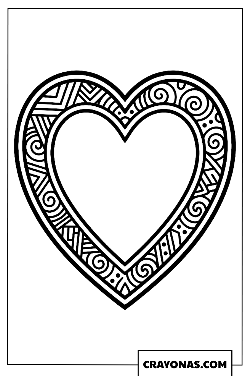 Simple Patterned Heart Border Coloring Page