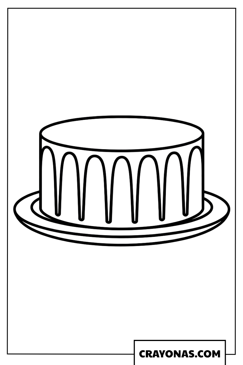 Simple Round Birthday Cake Coloring Page