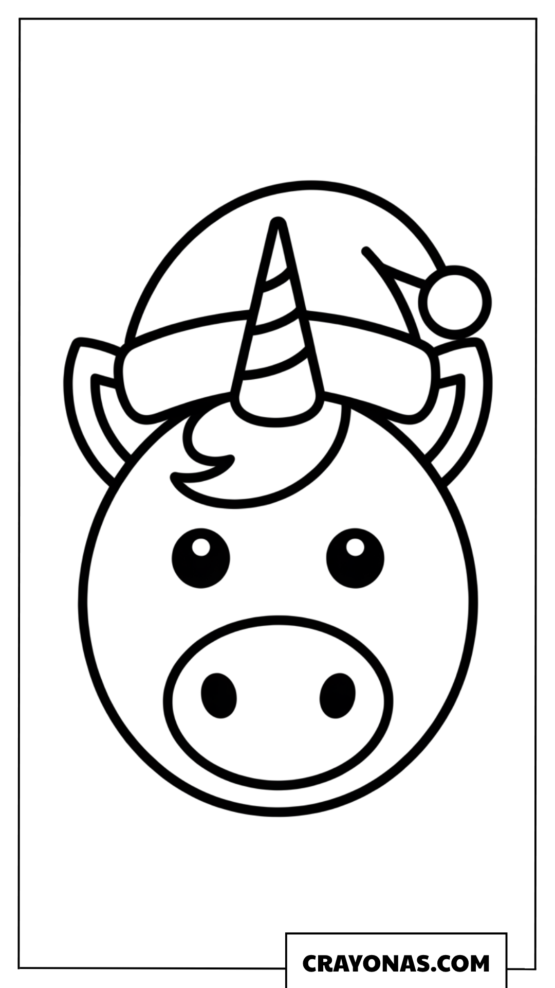 Simple Santa Unicorn Head Coloring Page